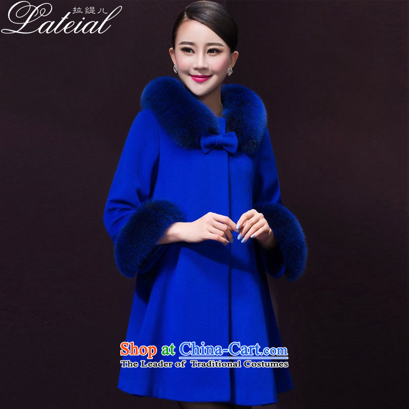 Pull economy-2015 autumn and winter new women's winter coats female hair_??? gross cloak jacket overcoat8016Royal BlueM