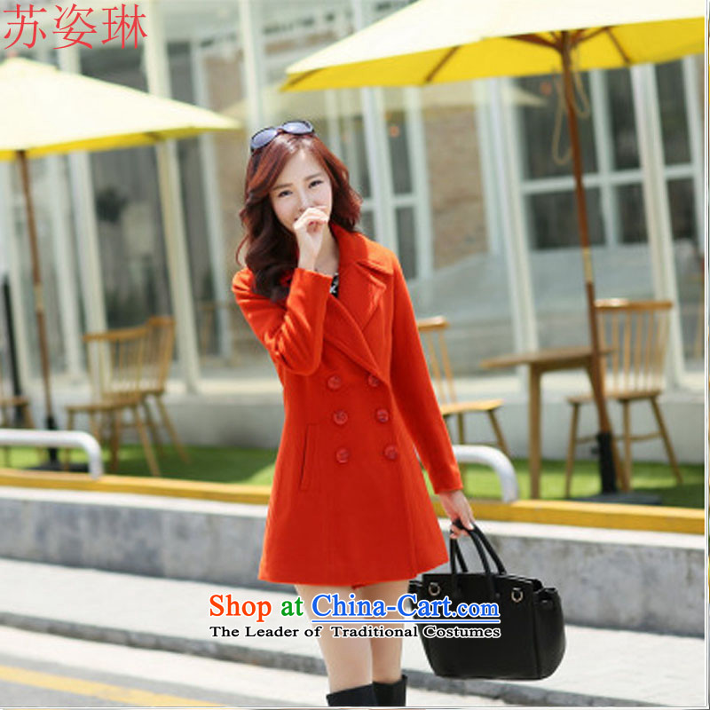 Su Chi Lin?2015 autumn and winter new gross female Korean jacket?   Gross stylish? long coats that suit coats red-orange?XXL?