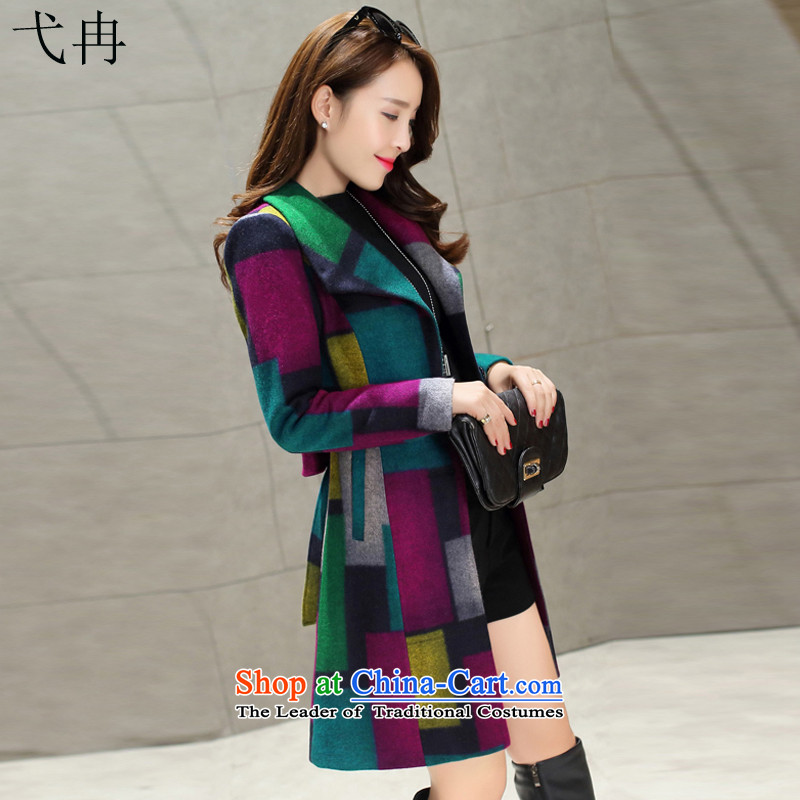 Cruise in the autumn and winter 2015 advanced new women Korean color plane lattices Sau San long coats gross? N515 plying blue grid XXL, women enjoy more shopping on the Internet has been pressed.