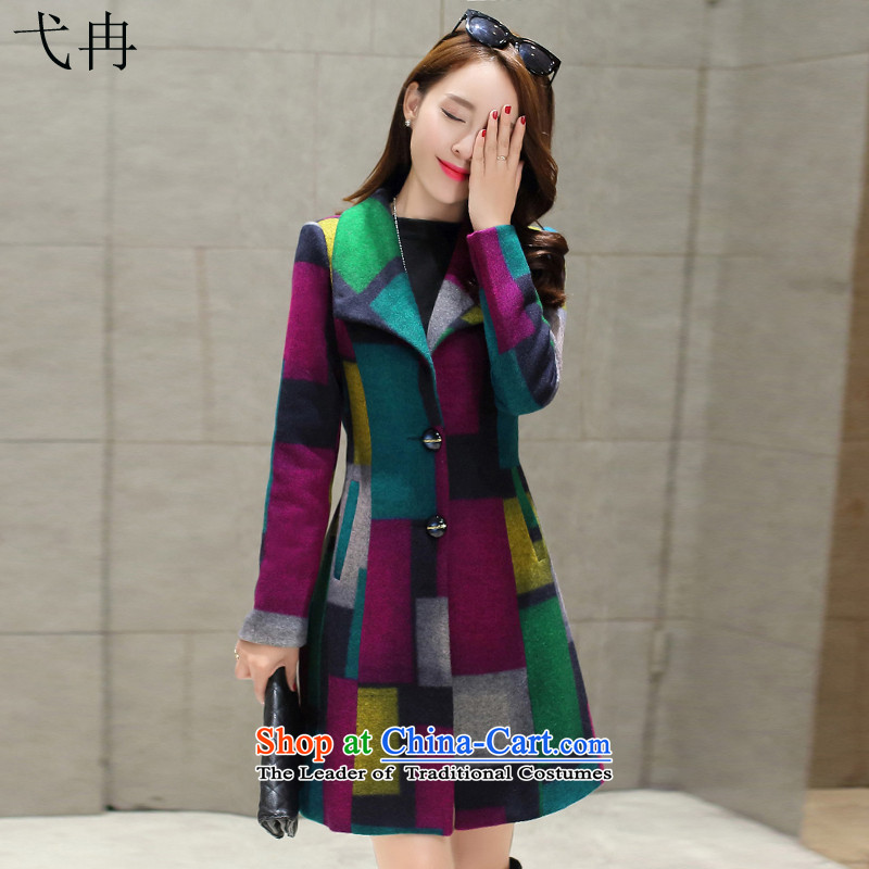 Cruise in the autumn and winter 2015 advanced new women Korean color plane lattices Sau San long coats gross? N515 plying blue grid XXL, women enjoy more shopping on the Internet has been pressed.