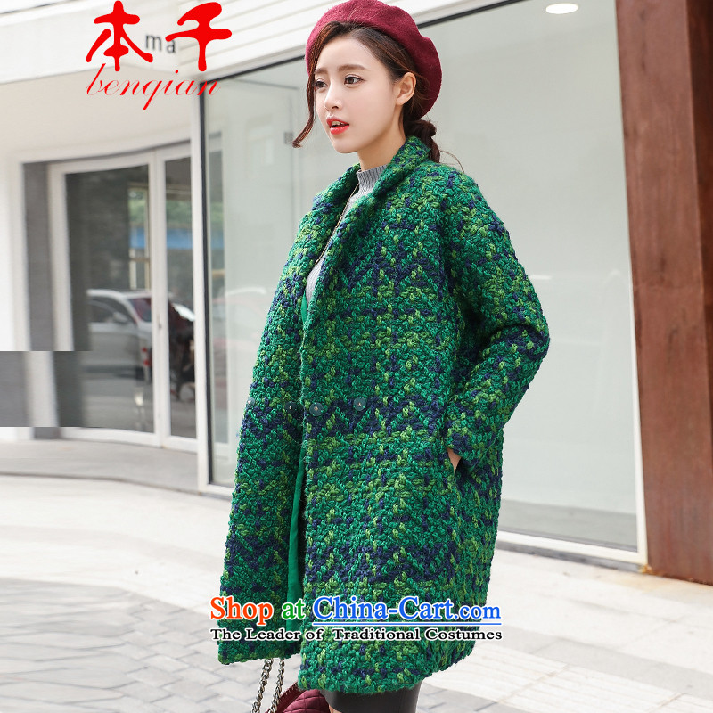 The 2015 Fall_Winter Collections thousands of women in the gross coats women? long thin large korea video edition Sau San Mao jacket female grass Green Grid? - Cotton Size M