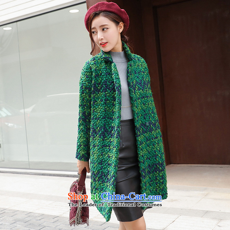 The 2015 Fall/Winter Collections thousands of women in the gross coats women? long thin large korea video edition Sau San Mao jacket female grass Green Grid? - Cotton Size -M, the chin (BENQIAN) , , , shopping on the Internet