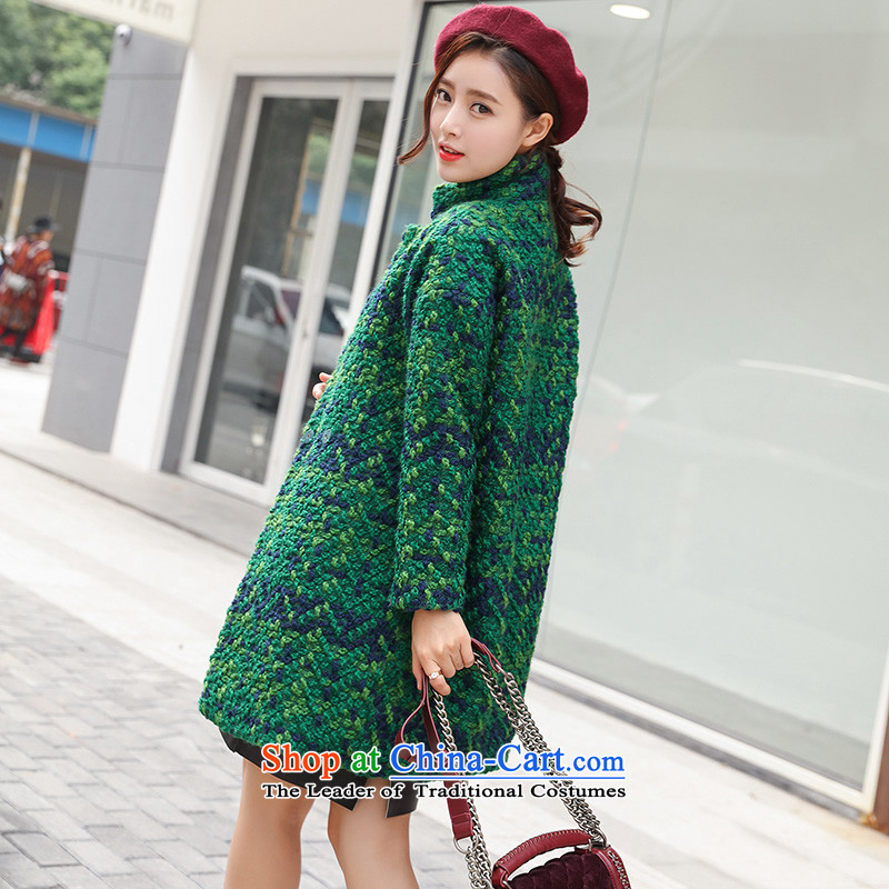 The 2015 Fall/Winter Collections thousands of women in the gross coats women? long thin large korea video edition Sau San Mao jacket female grass Green Grid? - Cotton Size -M, the chin (BENQIAN) , , , shopping on the Internet