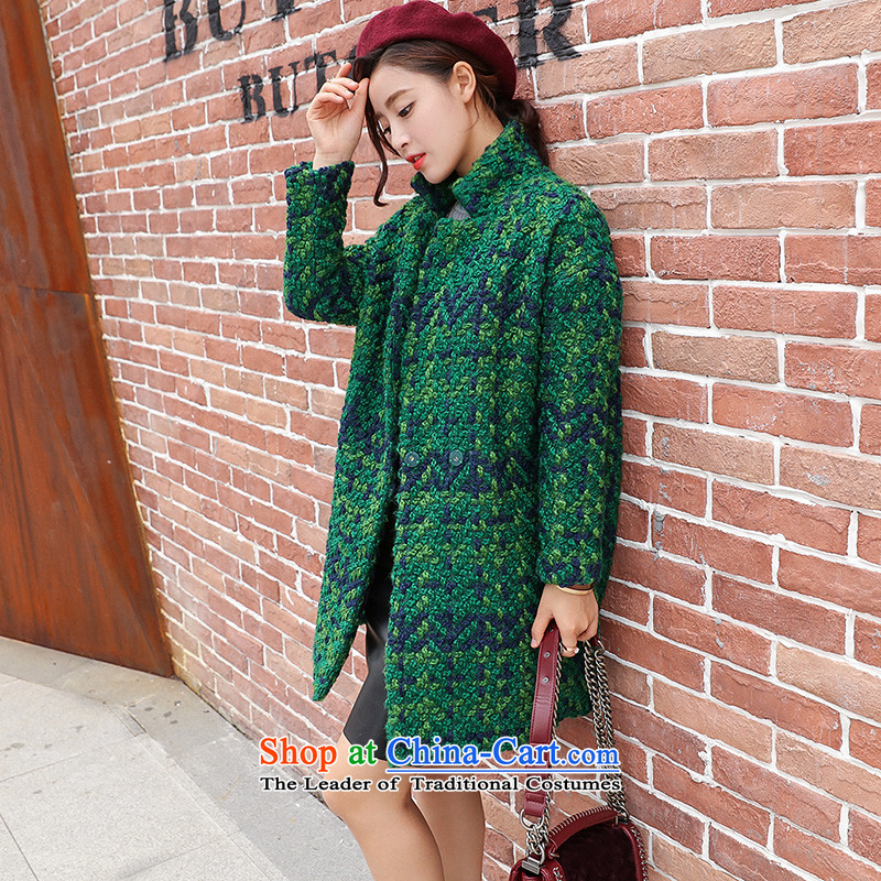 The 2015 Fall/Winter Collections thousands of women in the gross coats women? long thin large korea video edition Sau San Mao jacket female grass Green Grid? - Cotton Size -M, the chin (BENQIAN) , , , shopping on the Internet