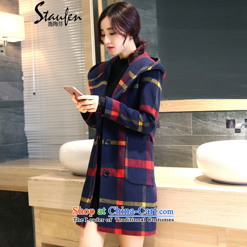 Stauffen 2015 autumn and winter coats Grid)? New gross?   in the female jacket long coats gross? female red yellow's aides , L, STAUFFEN STAUFEN () , , , shopping on the Internet