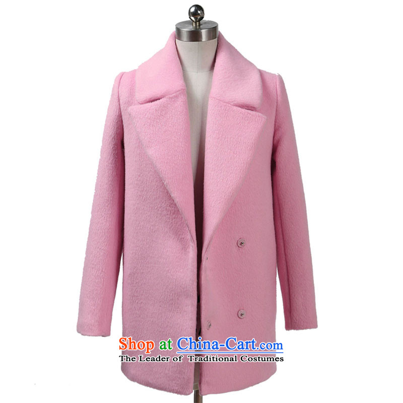 Yi with grass 2015 autumn and winter coats won)? a new version of the girl in the body of the decoration a long-sleeved jacket large lapel gross coats pink S? Yi with grass (yiyucao) , , , shopping on the Internet