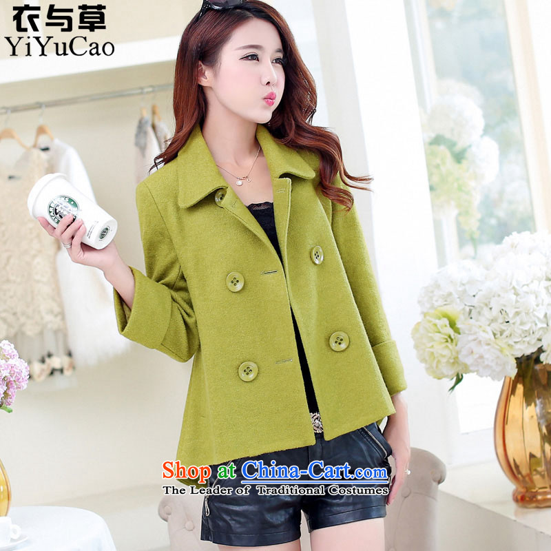 Yi with grass 2015 autumn and winter new graphics thin hair so Sau San Jacket Korean short of small jacket double-coats large relaxd about women's Olive?XXXL