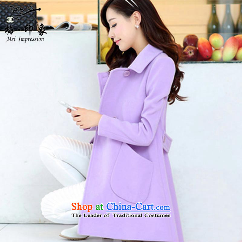 Mui impression Fall_Winter Collections 2015 new double-thick mm larger ladies casual jacket relaxd minimum gross? incense windbreaker girls a wool coat female violet?M 90-105 catty to pass through