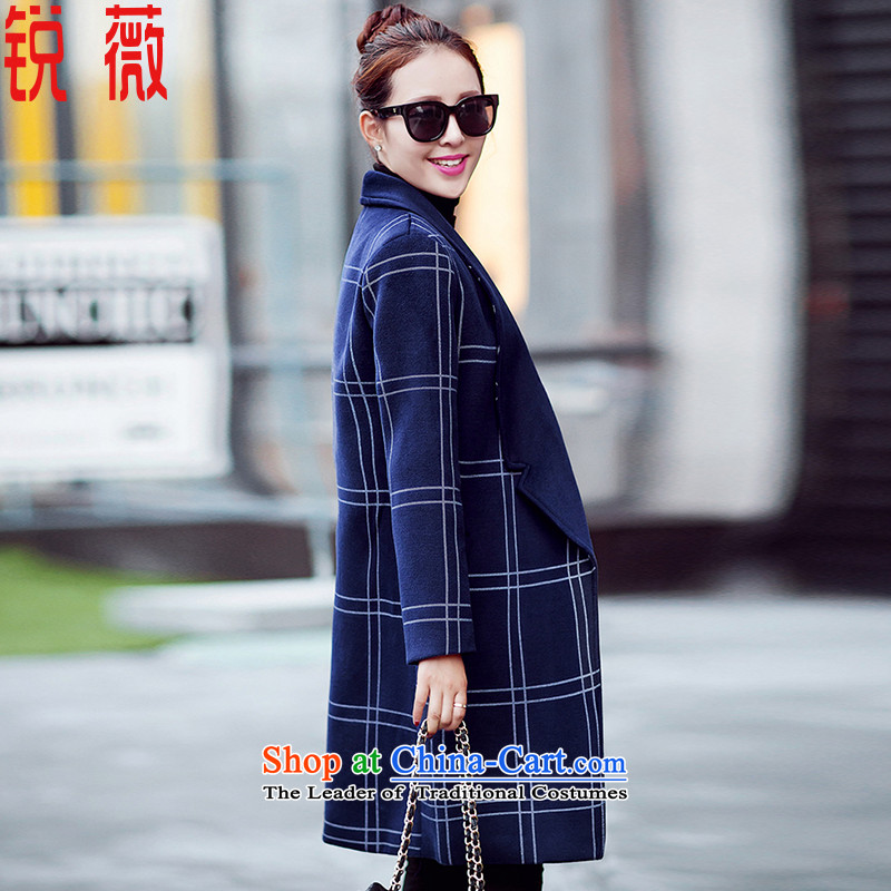 Ms Audrey EU 2015 autumn and winter vpro new Korean Ms. tartan child     in the jacket coat long hair? W175 navy , L, Vicki vpro shopping on the Internet has been pressed.
