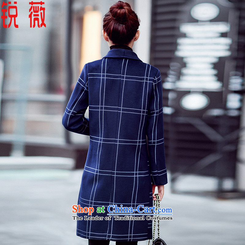 Ms Audrey EU 2015 autumn and winter vpro new Korean Ms. tartan child     in the jacket coat long hair? W175 navy , L, Vicki vpro shopping on the Internet has been pressed.