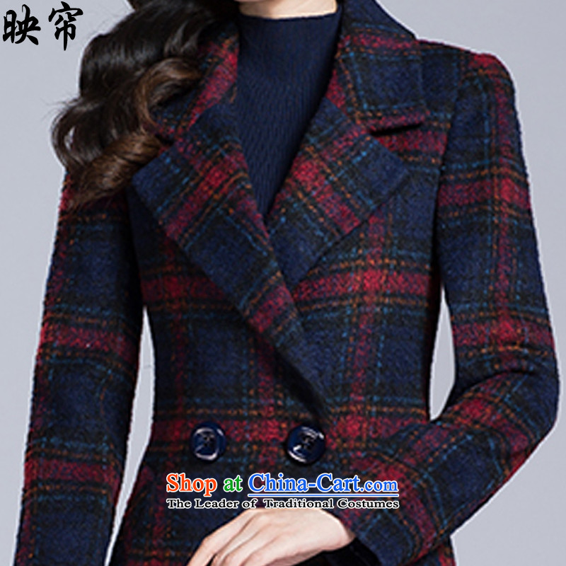 Image of the autumn and winter 2015 curtain New Women Korean fashion sense of long-sleeved elegant gross is checked jacket y1342# Red Grid Image curtain.... XL, online shopping