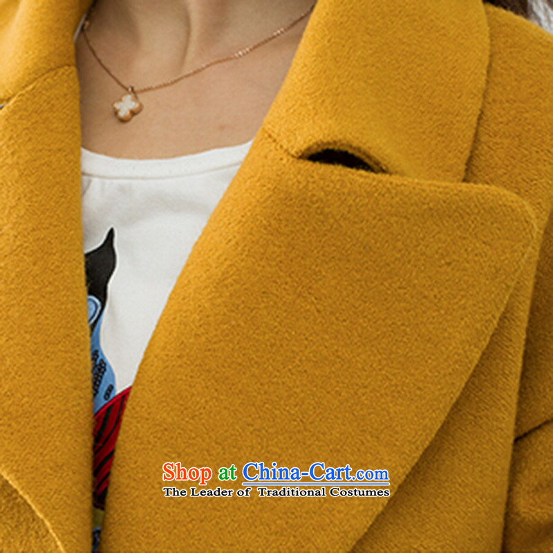 Mr ring bites 2015 autumn and winter new Korean version of large numbers of women in the jacket long coats gross? female 1249 turmeric yellow , 115-125 L Mak ring bites shopping on the Internet has been pressed.