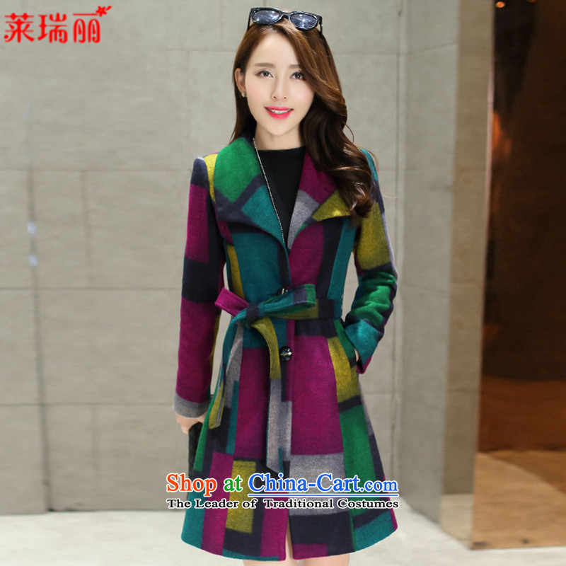 Gloria Ruili2015 autumn and winter new classic abstract grid?9036 gross coats jacketblue patternedL