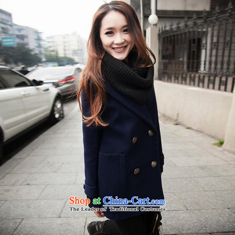 Auberge 2015 to increase the number of women with thick winter clothing Korean mm double-reverse collar video thin hair? large jacket a wool coat dark blue    5xl,auberge,,, shopping on the Internet