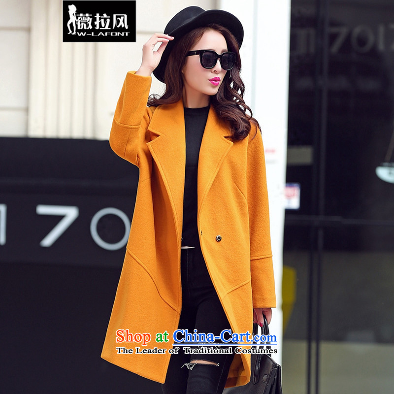 Vera wind 2015 autumn and winter new cocoon-jacket in gross? long large relaxd lapel Korean a woolen coat female YellowM