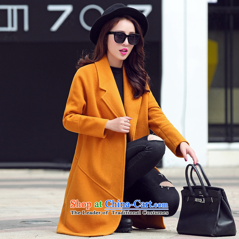 Vera wind 2015 autumn and winter new cocoon-jacket in gross? long large relaxd lapel Korean a woolen coat female Yellow M Vera winds (W-LAFONT) , , , shopping on the Internet