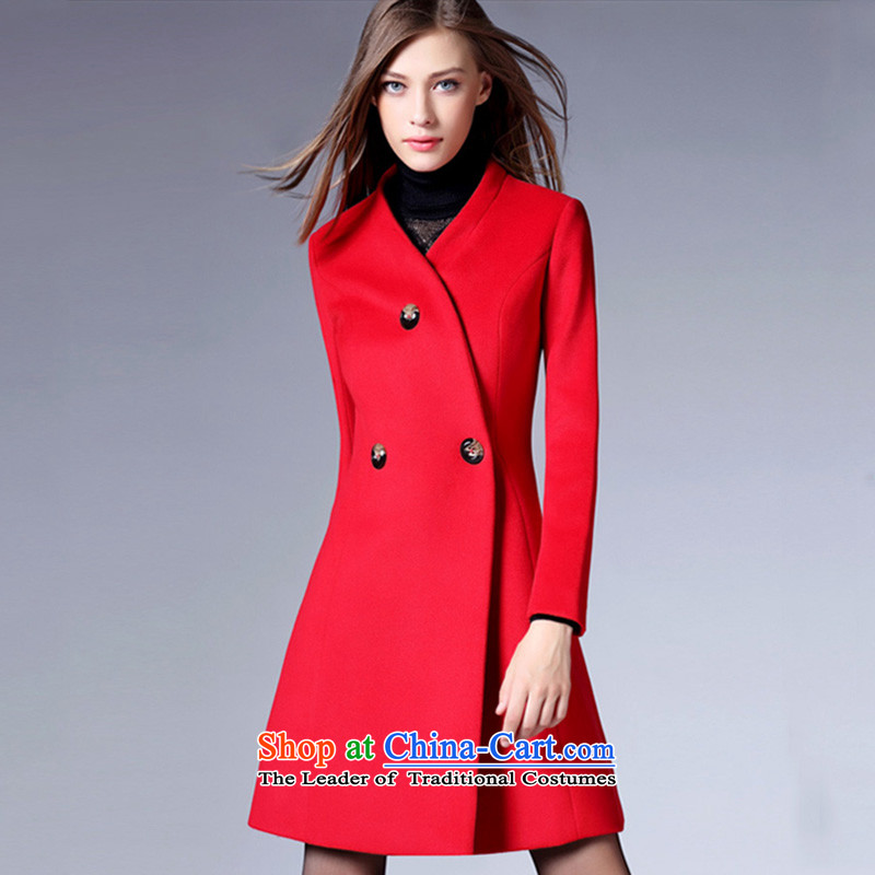 The new Europe and the V-Neck 1450_2015 long-sleeved autumn and winter coats RED?M Gross?