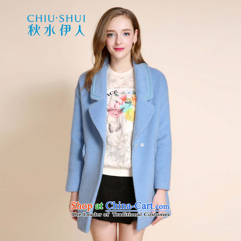 Chaplain who 2015 winter clothing new minimalist and Embroidery Stamp washable wool coat it suits jacket light blue 155_80A_S