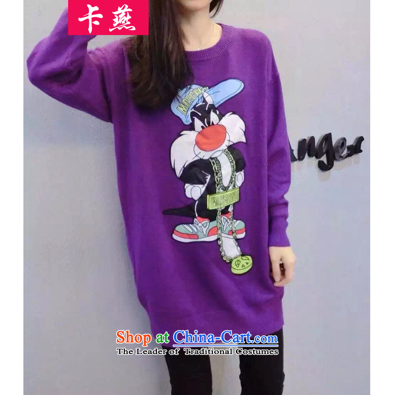 The Korean version of the fall-card installed to increase the new Fat MM long-sleeved T-shirt with round collar stamp cartoon in long woolen pullover loose video Knitted Shirt 5798 thin black 5XL175-215 around 922.747, Yan Shopping on the Internet has been pressed.