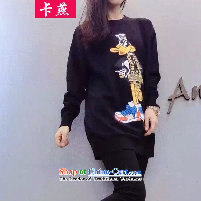 The Korean version of the fall-card installed to increase the new Fat MM long-sleeved T-shirt with round collar stamp cartoon in long woolen pullover loose video Knitted Shirt 5798 thin black 5XL175-215 around 922.747, Yan Shopping on the Internet has been pressed.