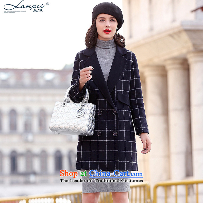 In the autumn of 2015, a new Pei fleece a wool coat girl in long grid? female Korean gross jacket coat of double-side version navyS