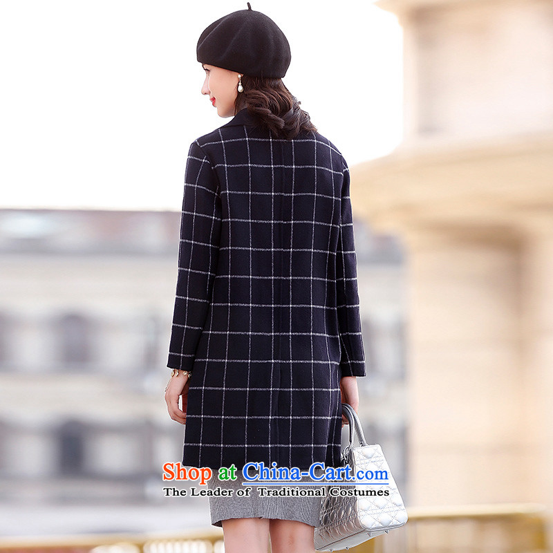 In the autumn of 2015, a new Pei fleece a wool coat girl in long grid? female Korean gross jacket coat of double-side version navy S LAN PEI (lanpei) , , , shopping on the Internet