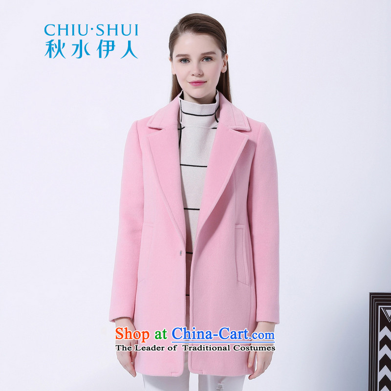 Chaplain who 2015 winter clothing new women's stylish Sweet minimalist temperament lapel in long coats_? 155_80A_S pink jacket