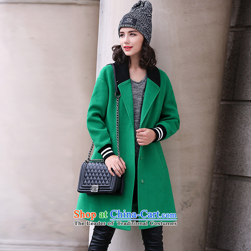 In the autumn of 2015, a new Pei fleece a wool coat in long female temperament lapel Sau San? jacket female Korea gross version of Pei (S, Emerald lanpei) , , , shopping on the Internet