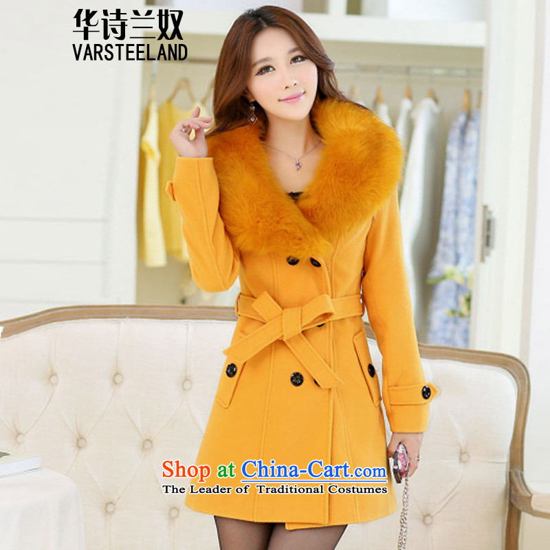 China, slave?2015 autumn and winter new women in Korean long hair Sau San? female D066 coats yellow?L