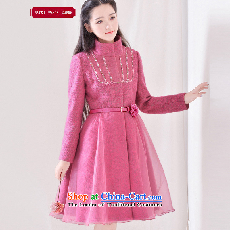 Fireworks Hot Winter 2015 new women's solid color long-sleeved jacket is     Gross ginyu wind pink?M spot