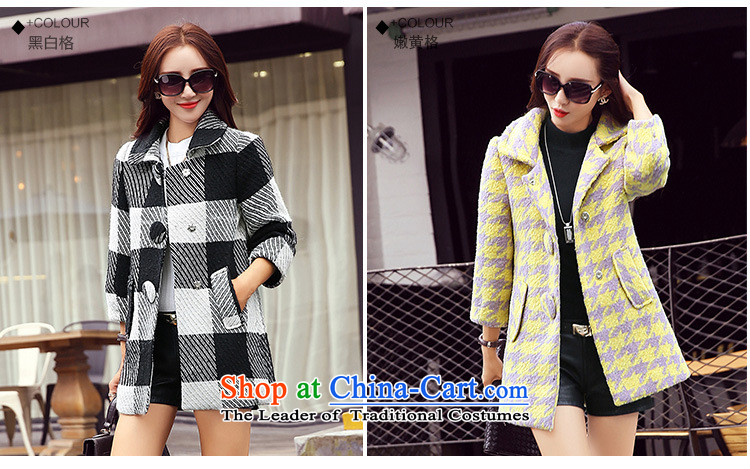 Oehe 2015 winter clothing new Korean female Stylish coat video Sau San lapel thin coat of long-sleeved gross yellow grid? M picture, prices, brand platters! The elections are supplied in the national character of distribution, so action, buy now enjoy more preferential! As soon as possible.