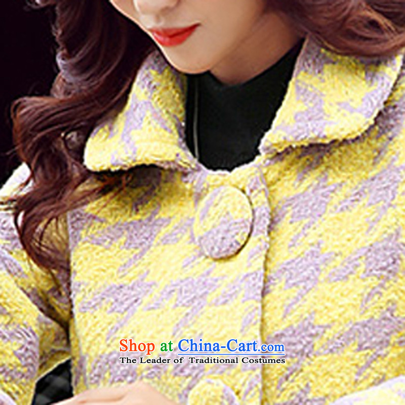 Oehe 2015 winter clothing new Korean female Stylish coat video Sau San lapel thin coat of long-sleeved gross yellow grid? M,OEHE,,, shopping on the Internet
