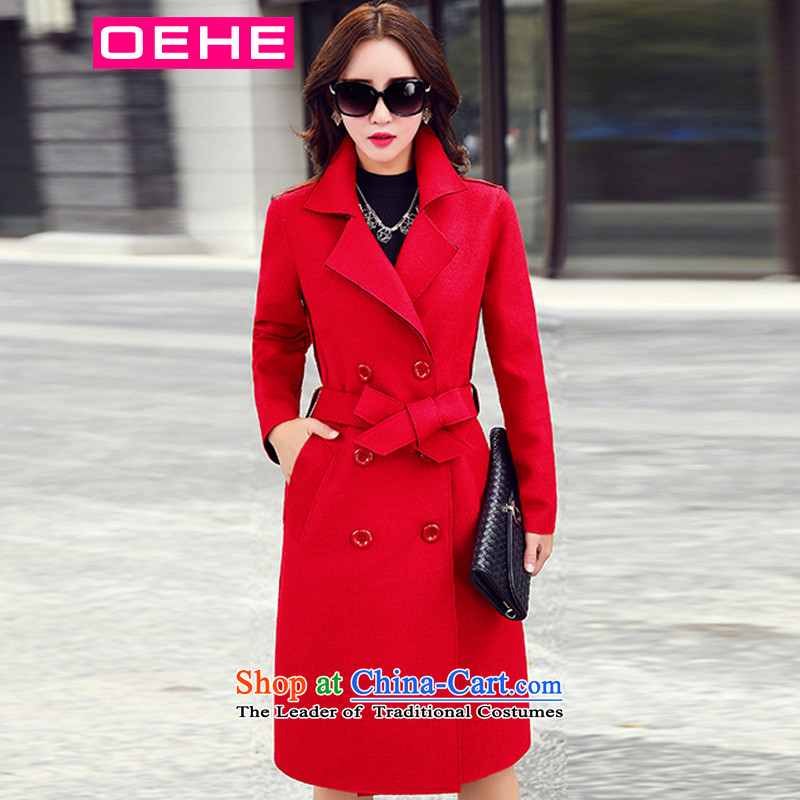 Oehe 2015 winter clothing new Korean version in Sau San long jacket, stylish girl video thin lapel long-sleeved red cloak gross? _gross_ for true 2XL