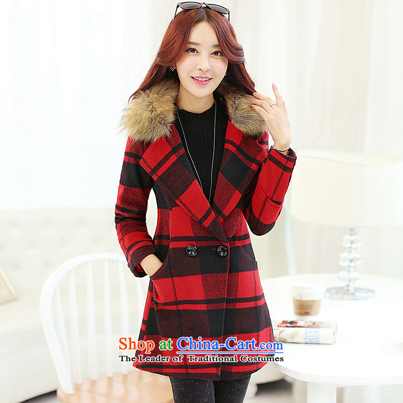 Montevideo Lai Winter 2015 new Korean stylish large segments of the female lapel gross for a wool coat in the long hair of Sau San? jacket female red , L, Monrovia Lai , , , shopping on the Internet