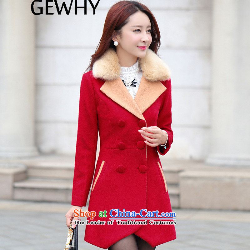 2015 Autumn and winter GEWHY new Korean Sau San double-long-sleeved jacket coat women gross? large red?L