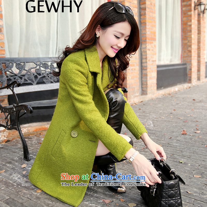  Wool coat women GEWHY? 2015 autumn and winter new Korean version in the Sau San long double-long-sleeved green jacket. Gross? L,GEWHY,,, shopping on the Internet