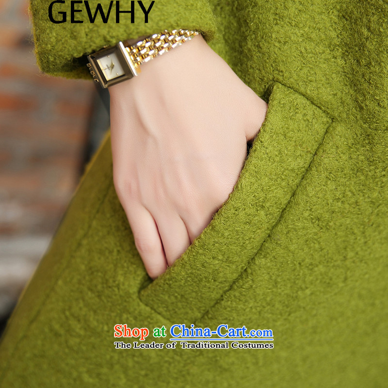  Wool coat women GEWHY? 2015 autumn and winter new Korean version in the Sau San long double-long-sleeved green jacket. Gross? L,GEWHY,,, shopping on the Internet