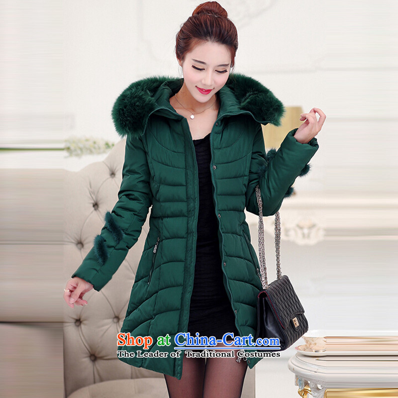 Elisabeth wa concluded card feather cotton coat to intensify the thick MM autumn and winter coats thick Mei Women 200 catties robe women extra cotton coat in long chubby woman XXXL, dark green sa replacing wa concluded card (SHAWADIKA) , , , shopping on the Internet
