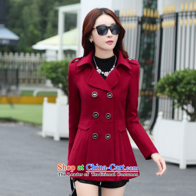Butterfly Angel Connie 2015 autumn and winter new double-coats female 808 gross? wine red color  M Butterfly Angel Connie shopping on the Internet has been pressed.