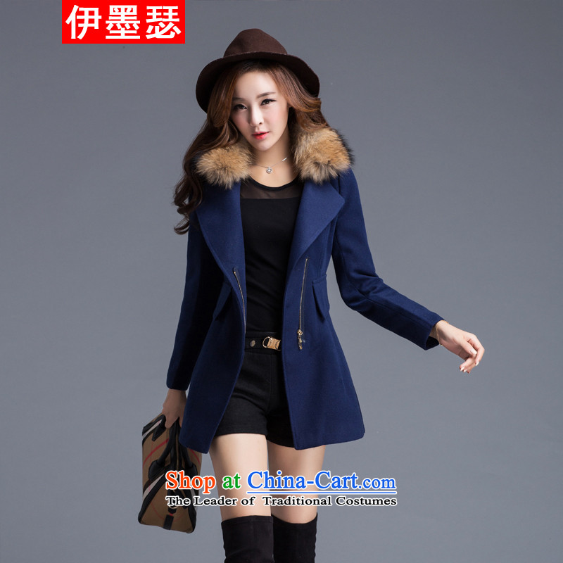 El ink Joseph?2015 new autumn and winter coats girl in gross? long hair?? Korean female jacket material with high wool for the navy blue cotton without?L _?size is too small.