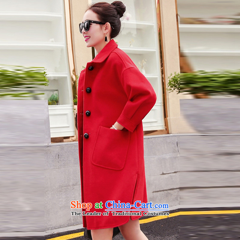 Mrs 2015 autumn and winter talks with the new Korean wild temperament lapel video in Sau San long thin stylish cuffs gentlewoman Gross Gross Jacket coat?? female red , L-hee (XINI) , , , shopping on the Internet