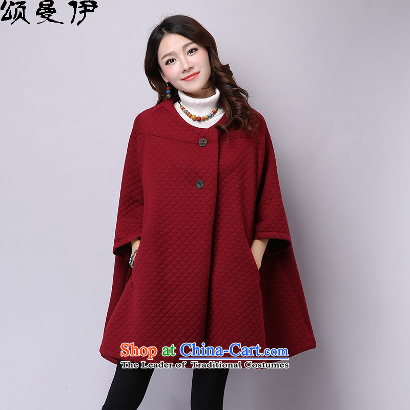 Chung Cayman El 2015 autumn and winter new Korean Couture fashion loose larger bat sleeves cloak jacket female 9918 wine red M