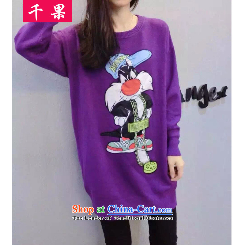 The results of the new Fall thousands of thick MM long-sleeved round-neck collar hedging cartoon stamp graphics thin sweater to intensify the long loose Knitted Shirt large black 5XL175-215 5798 T-shirt, around 922.747 thousand fruit (QIANGUO) , , , shopping on the Internet