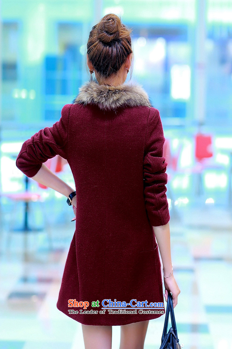 Love road-HI    2015 winter new Korean version in the thick of trendy thin dark deduction of Sau San video solid color round-neck collar plus Maomao Jacket coat? wine red XXL picture, prices, brand platters! The elections are supplied in the national character of distribution, so action, buy now enjoy more preferential! As soon as possible.