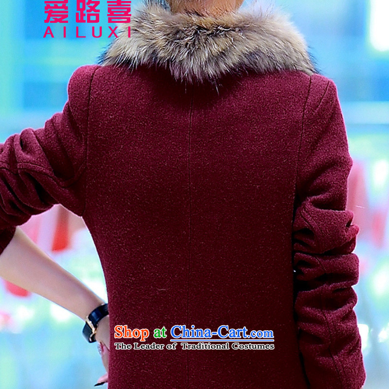 Love road-HI    2015 winter new Korean version in the thick of trendy thin dark deduction of Sau San video solid color round-neck collar plus Maomao wine red jacket coat? XXL, love road-hee (AILUXI) , , , shopping on the Internet