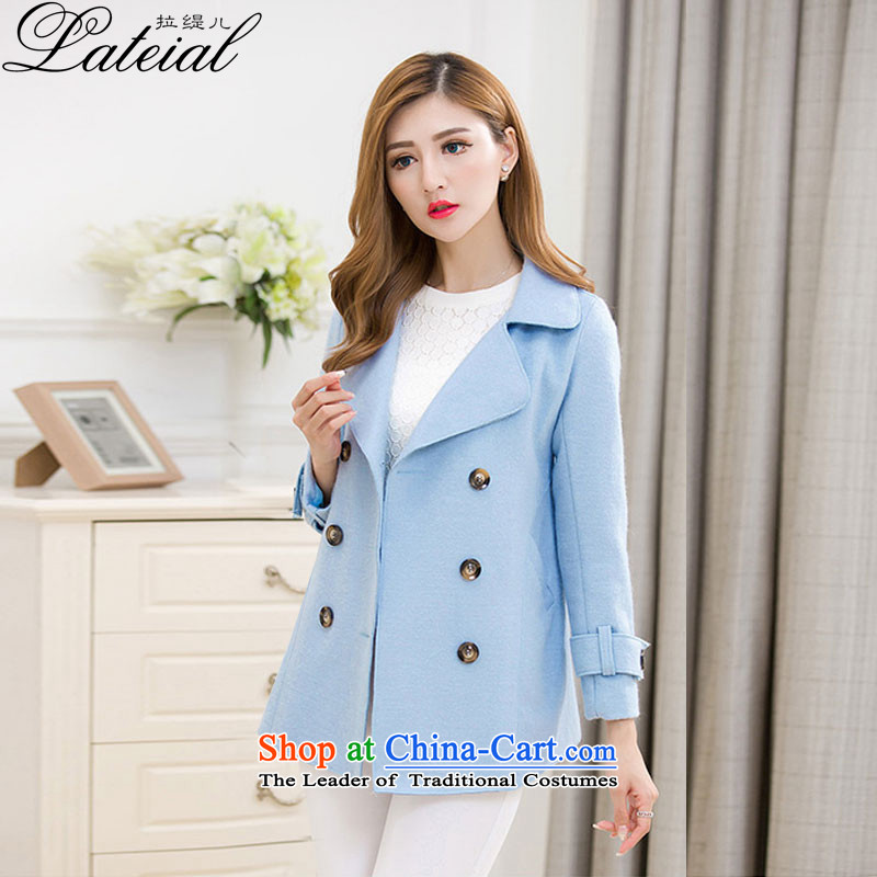 Pull economy- 2015 autumn and winter new women's winter coats girl Won_? Edition in elegant temperament Thick Long Large cloak jacket 681 BLUE S