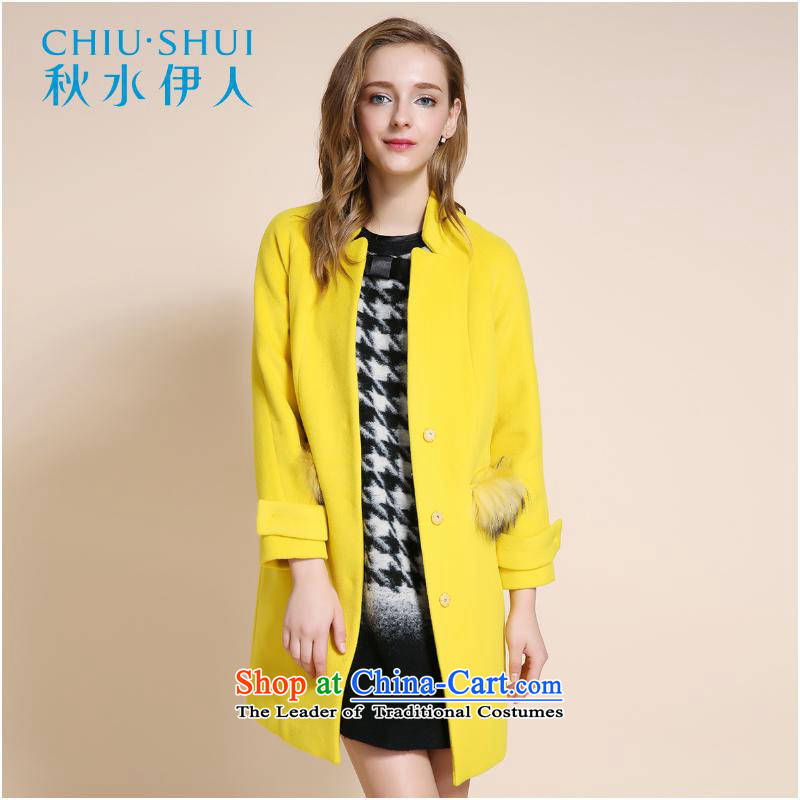 Chaplain who 2015 winter clothing new women's hip little collar plug-in the rotator cuff long straight and coats 165_88A_L yellow