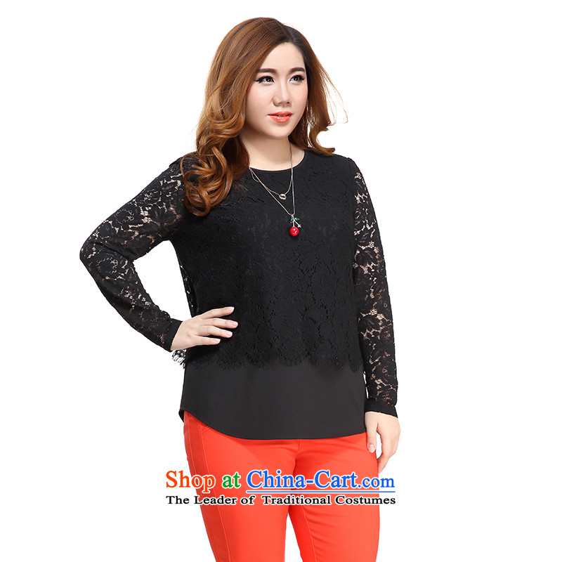 The former Yugoslavia Li Sau 2015 Fall/Winter Collections new larger female lace stitching wild pure color long-sleeved Pullover lace Netherlands 0876 female black 4XL, Yugoslavia Li Sau-shopping on the Internet has been pressed.