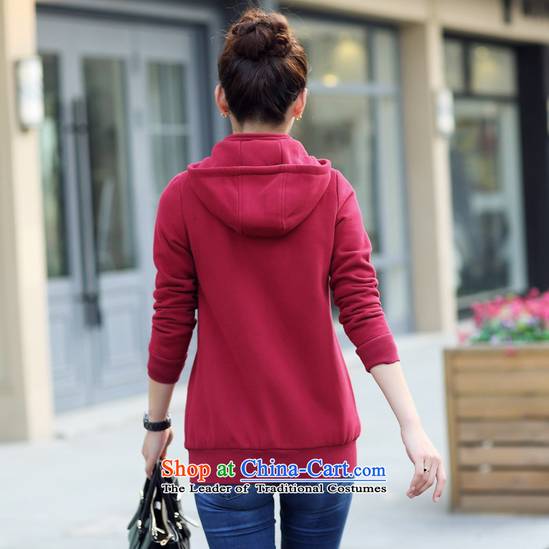 Yoon Elizabeth Odio Benito 2015 Fall/Winter Collections new Korean version of large graphics thin letter code leisure cardigan thick MM Sau San with cap sweater 3XL red recommendations 150 - 160131, Yoon Elizabeth Odio Benito (yinlsabel) , , , shopping on