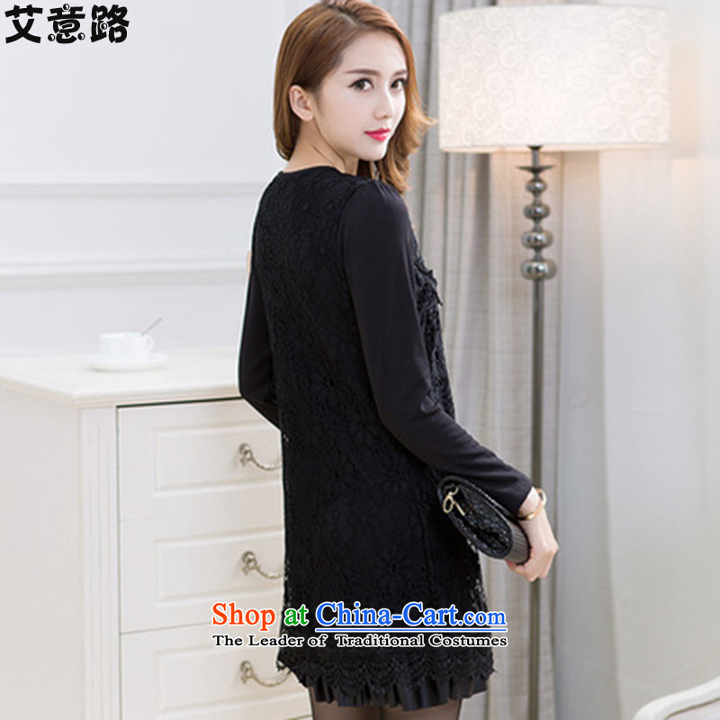 To Luke HIV in thick long wool lace autumn large long-sleeved blouses chiffon shirt warm clothes dresses5277 Black XXL, HIV to road , , , shopping on the Internet